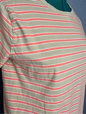 Vintage GAP Stripe Tee Size L Olive Coral White Cotton Short Sleeve Retro T Shir